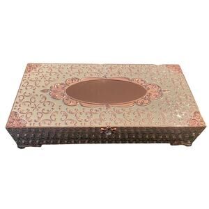 Things Remembered Musical Mirrored Jewelry Box Pink and White Black Lined